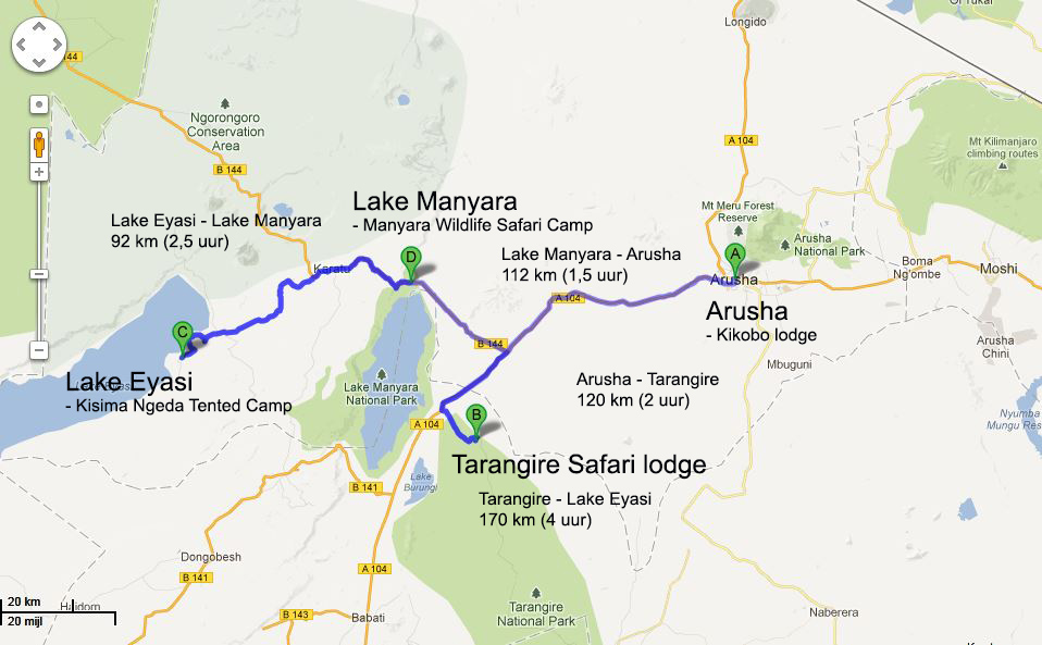 Route Noord Tanzania 
